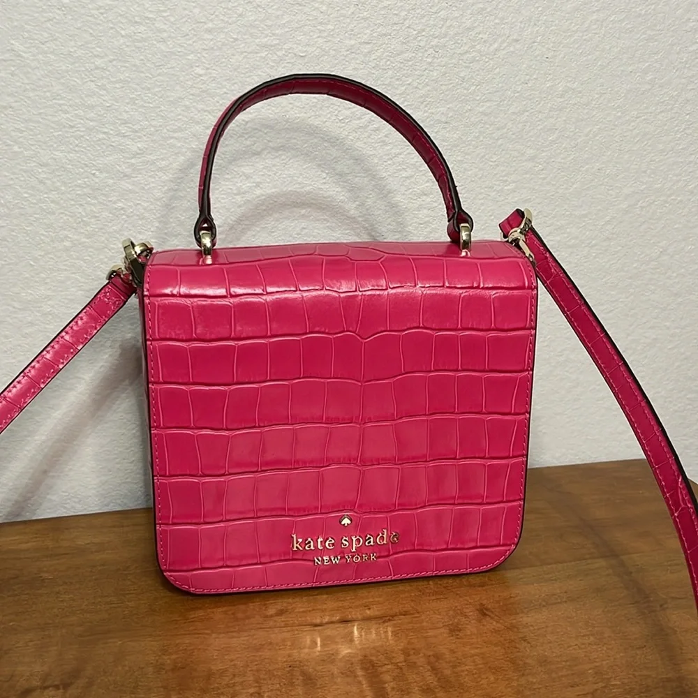 Kate Spade Pink Staci Croc Embossed Crossbody Bag - Picture 7 of 10